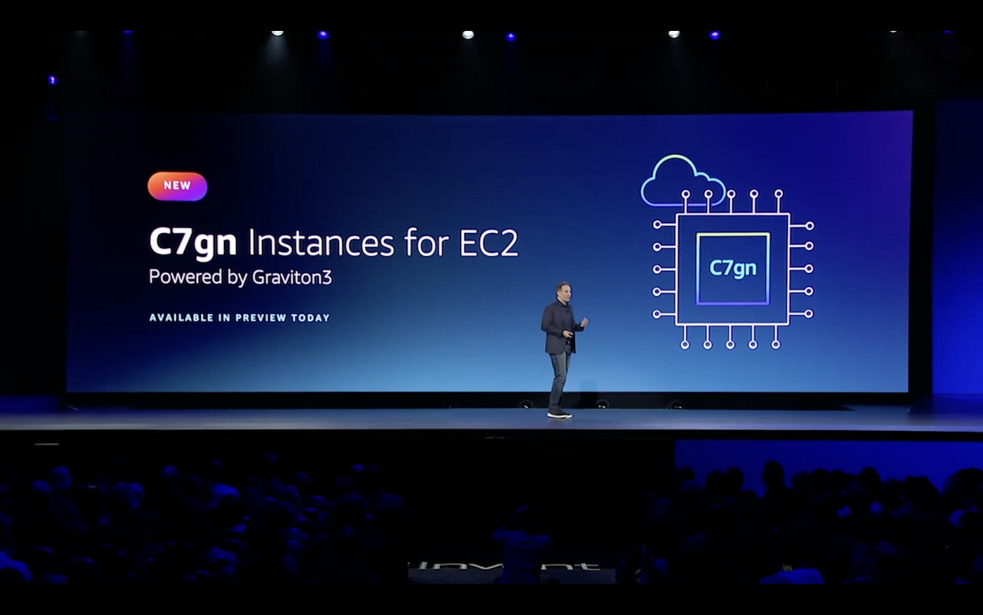 Adam Selipsky announcing the new C7gn instance type for EC2 Adam Selipsky announcing the new C7gn instance type for EC2