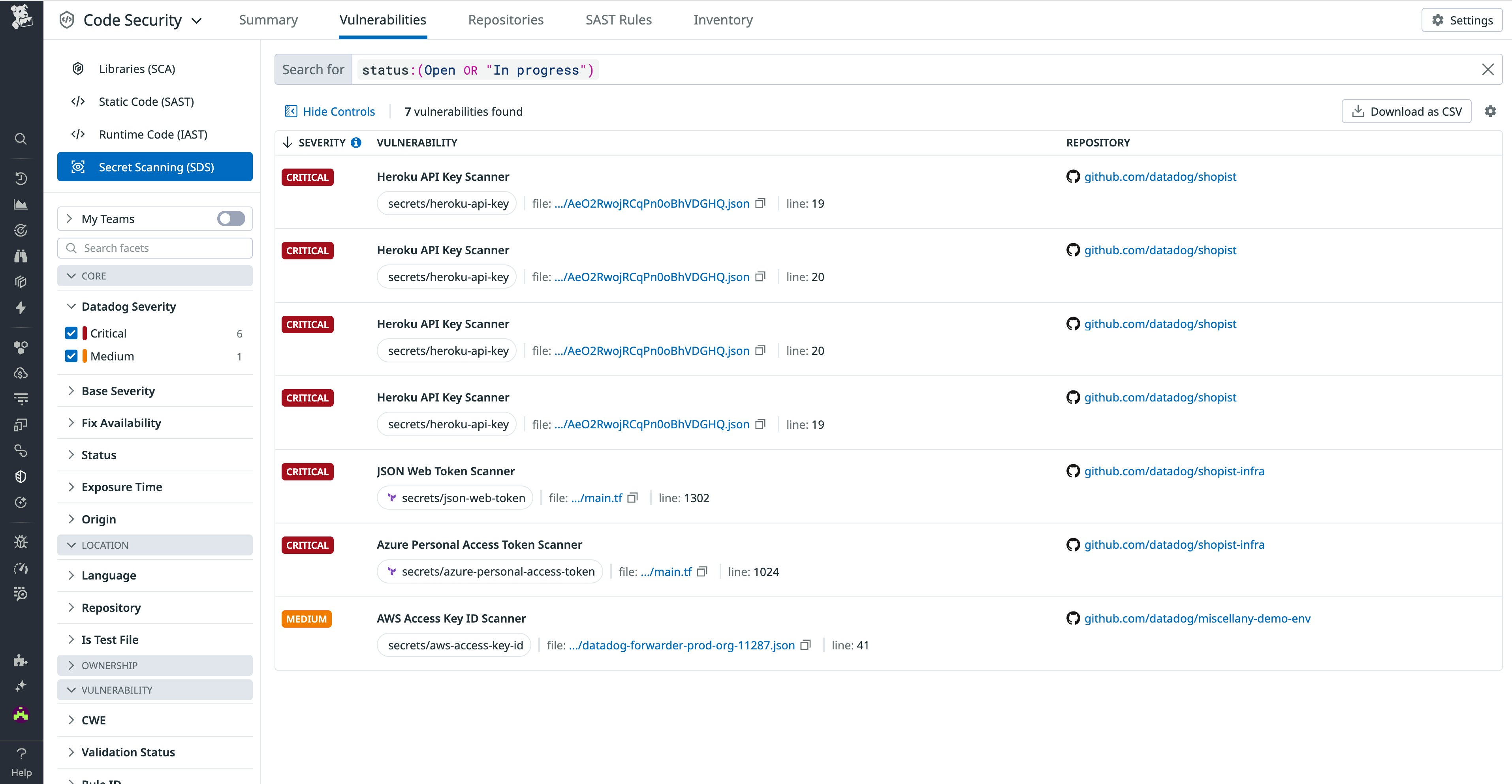 See where your source code may include leaked secrets using Secret Scanning in Datadog Code Security See where your source code may include leaked secrets using Secret Scanning in Datadog Code Security